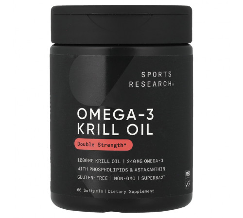 Масло криля с Омега-3, Sports Research, Omega-3 Krill Oil, 1000 mg, 60 желатиновых капсул